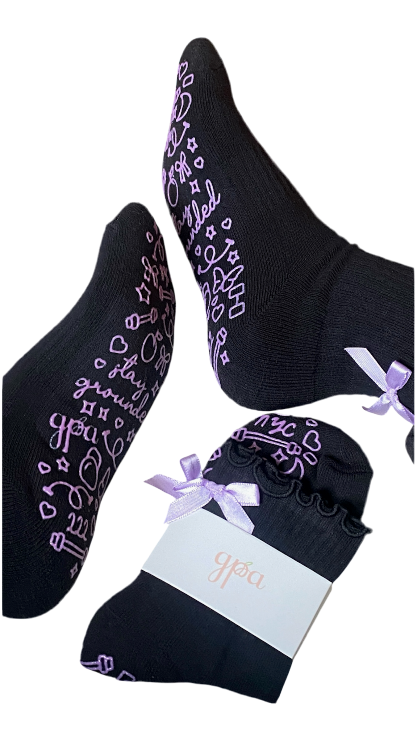 Black & Lavender Stay Grounded Grippie Socks