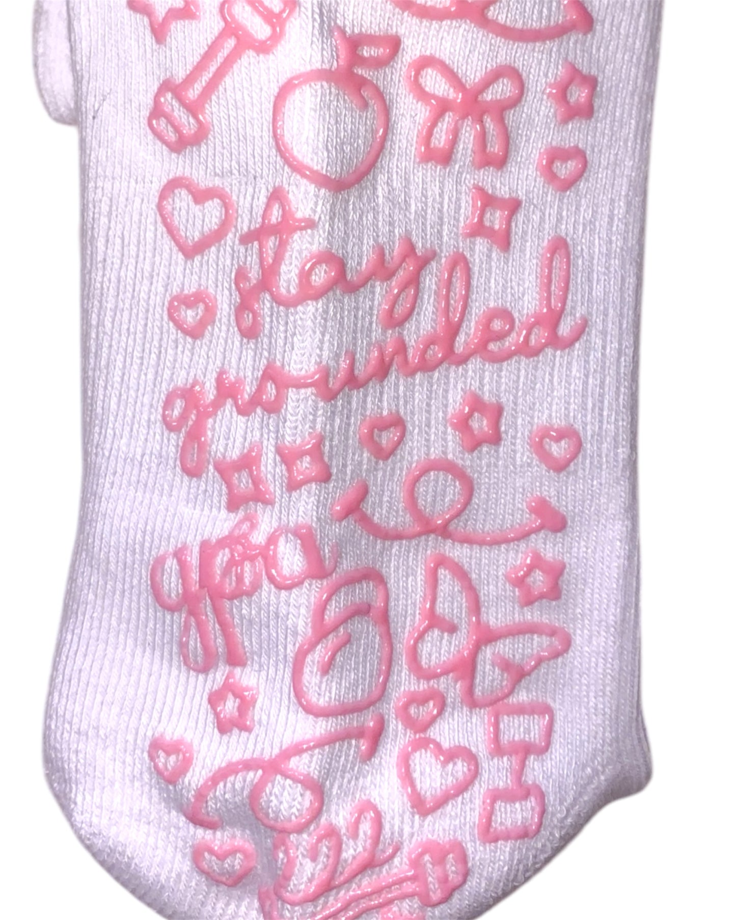 Pink and White "Stay Grounded" Grippie Socks